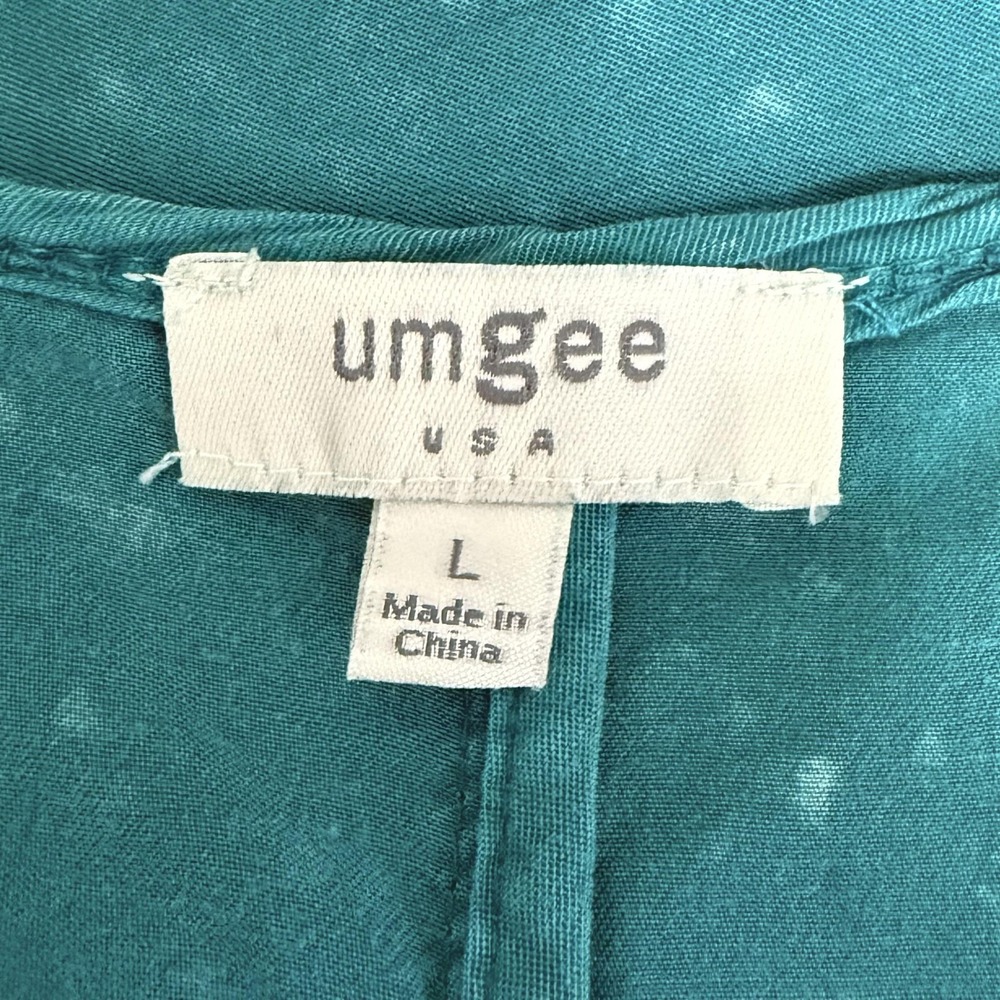 Umgee Kimono Top Women's L Teal Blue Boho Distressed Bleach Splatter Faded Shirt - Picture 5 of 8